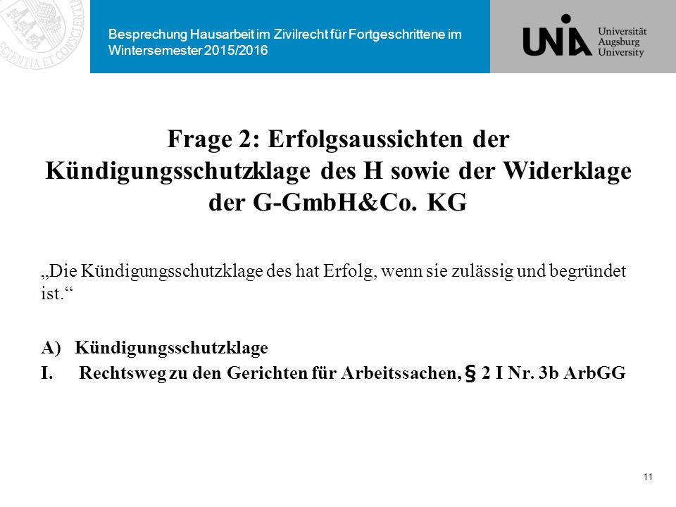 Besprechung Hausarbeit im Zivilrecht für Fortgeschrittene im Wintersemester 2015/2016