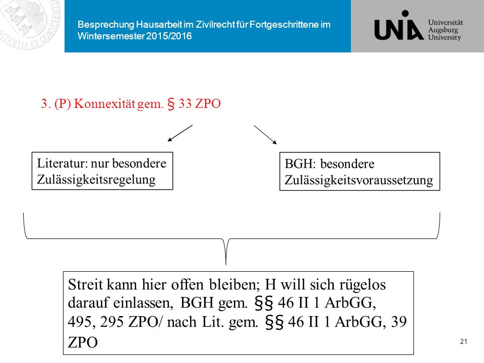 Besprechung Hausarbeit im Zivilrecht für Fortgeschrittene im Wintersemester 2015/2016