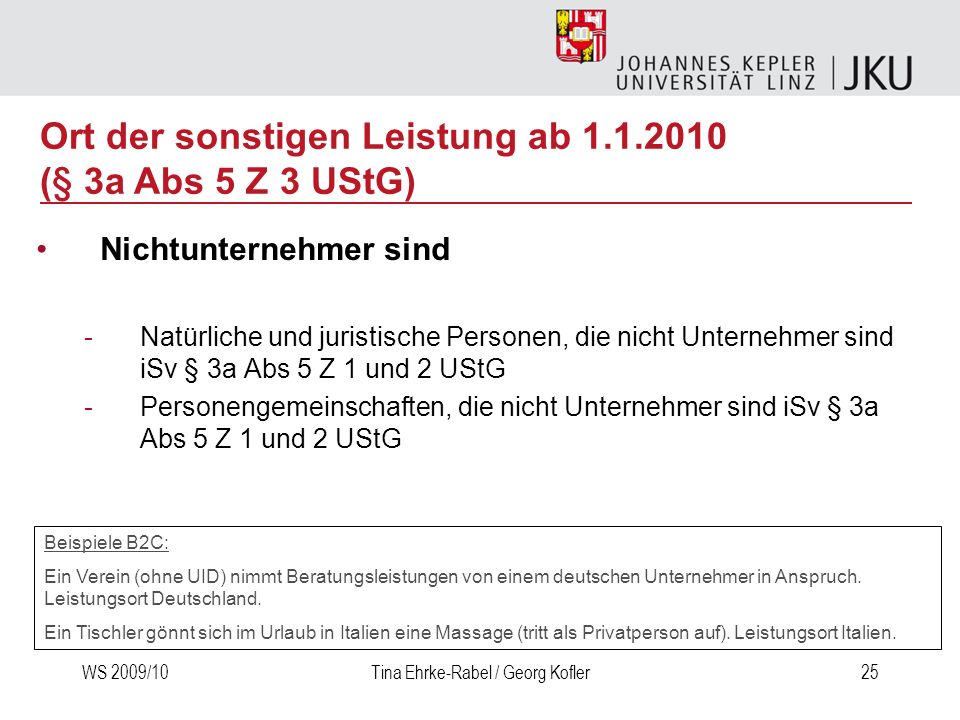 Ort der sonstigen Leistung ab (§ 3a Abs 5 Z 3 UStG)