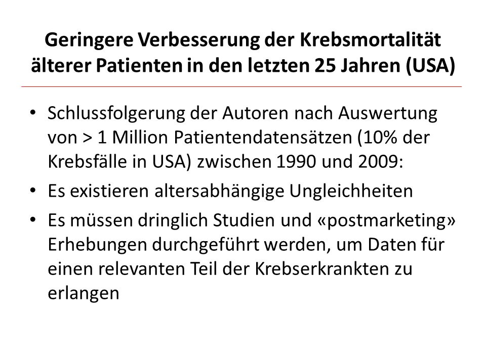 Geringere Verbesserung der Krebsmortalität älterer Patienten in den letzten 25 Jahren (USA)