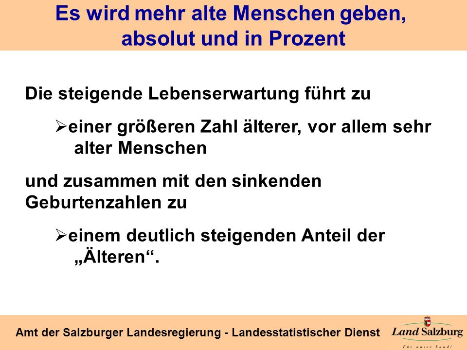 Es wird mehr alte Menschen geben, absolut und in Prozent
