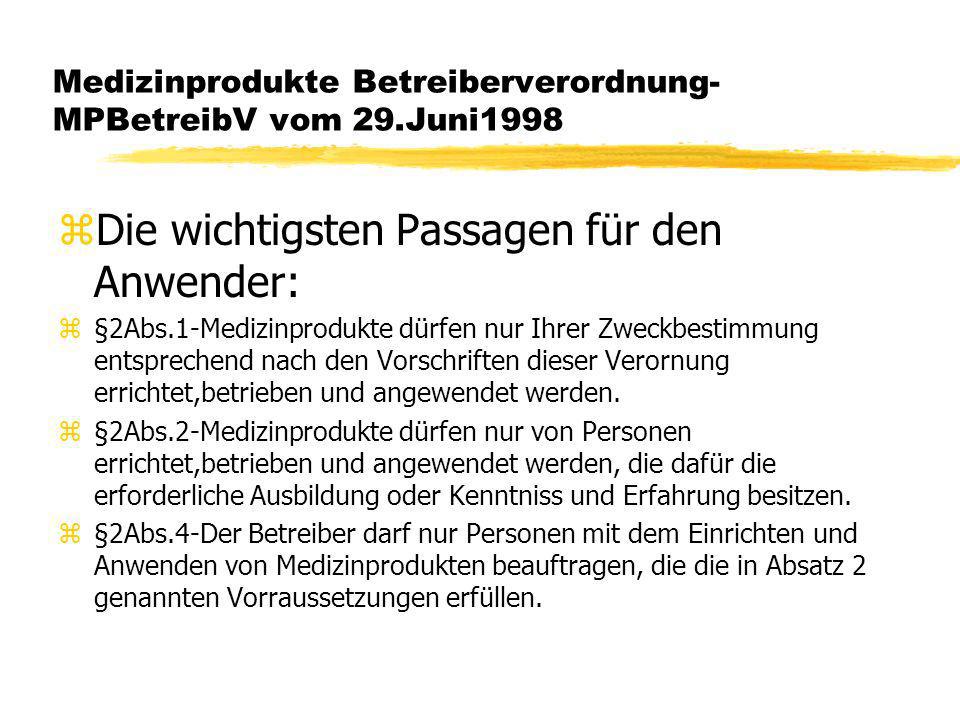 Medizinprodukte Betreiberverordnung-MPBetreibV vom 29.Juni1998