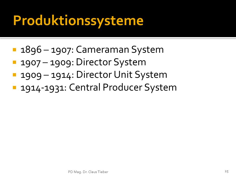 Produktionssysteme 1896 – 1907: Cameraman System