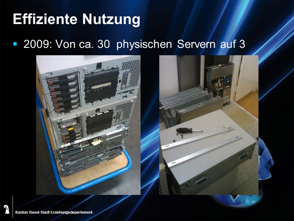Effiziente Nutzung 2009: Von ca. 30 physischen Servern auf 3