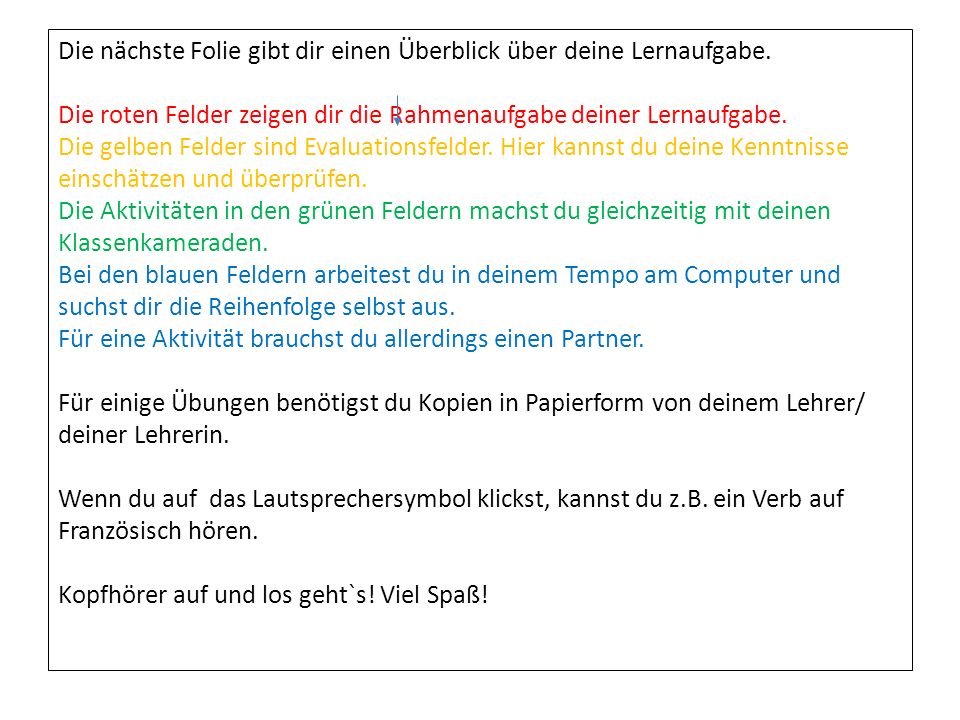 Die nächste Folie gibt dir einen Überblick über deine Lernaufgabe