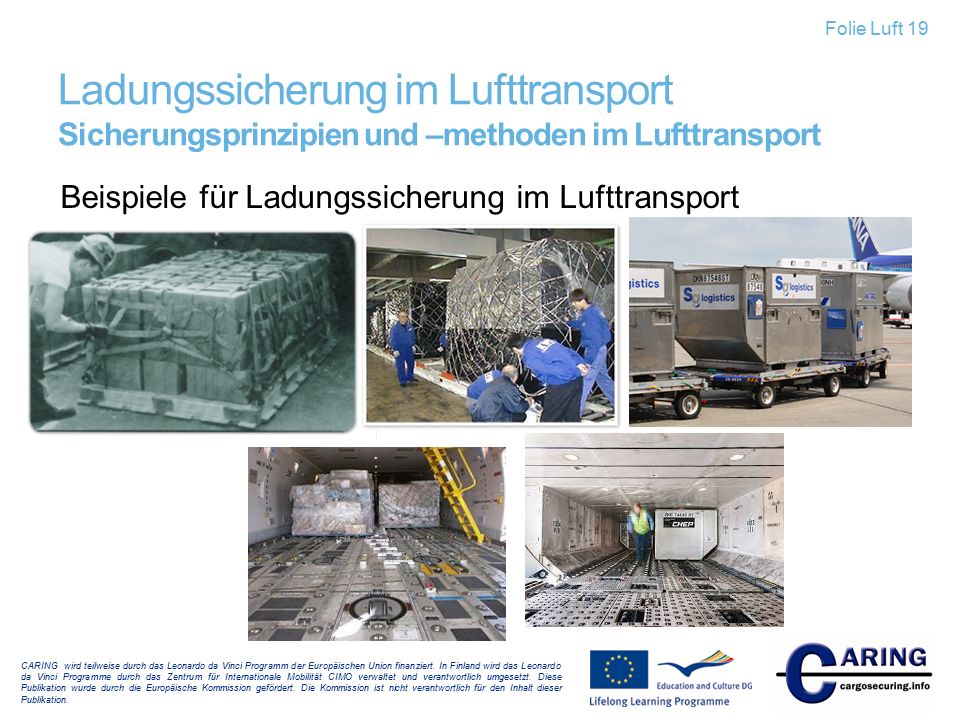 Folie Luft 19 Ladungssicherung im Lufttransport Sicherungsprinzipien und –methoden im Lufttransport.