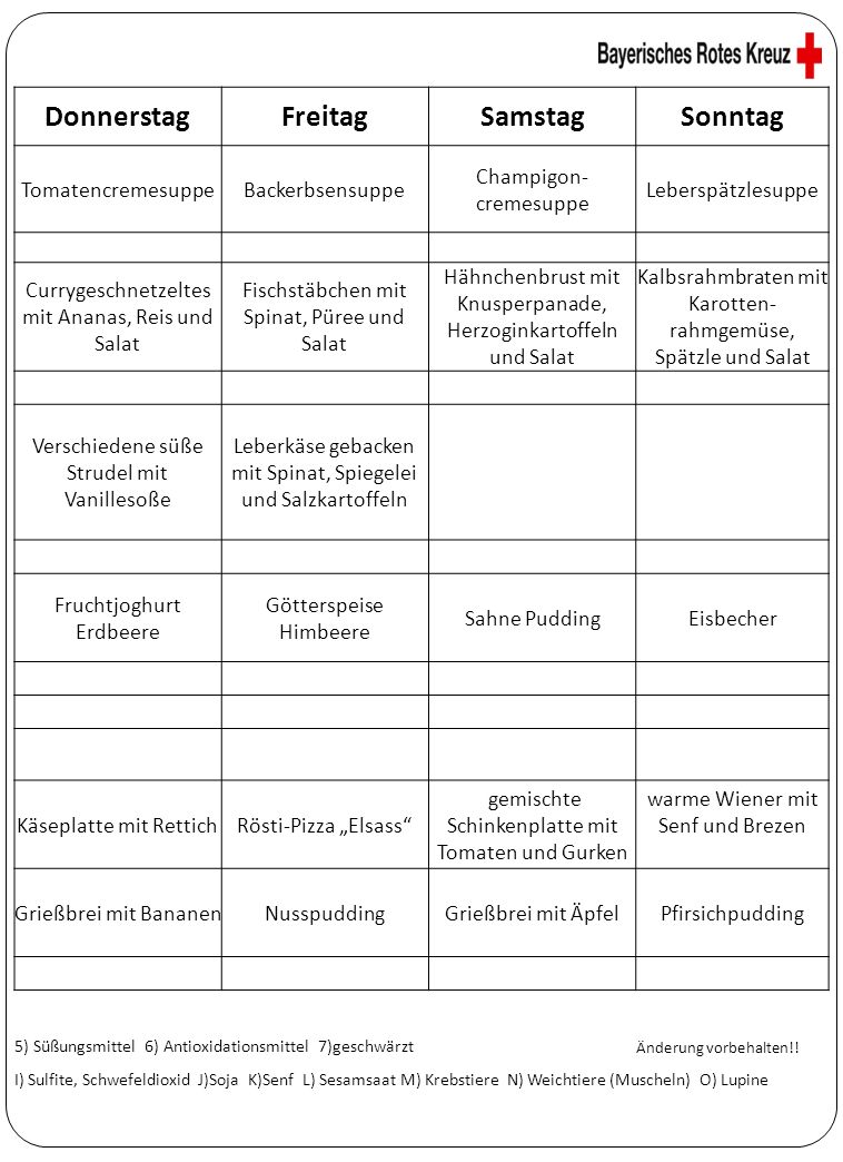 Donnerstag Freitag Samstag Sonntag