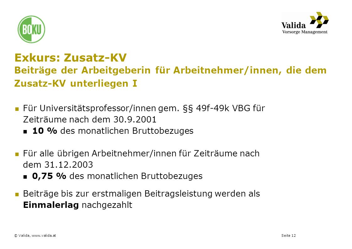 Exkurs: Zusatz-KV Beiträge der Arbeitgeberin für Arbeitnehmer/innen, die dem Zusatz-KV unterliegen I