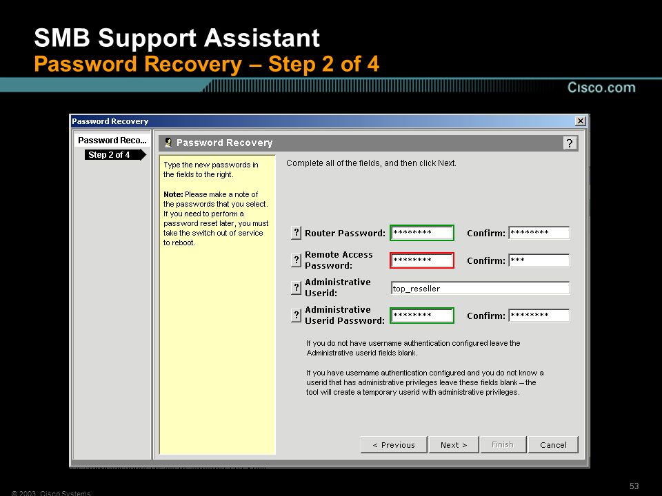 SMB Support Assistant Password Recovery – Step 2 of 4