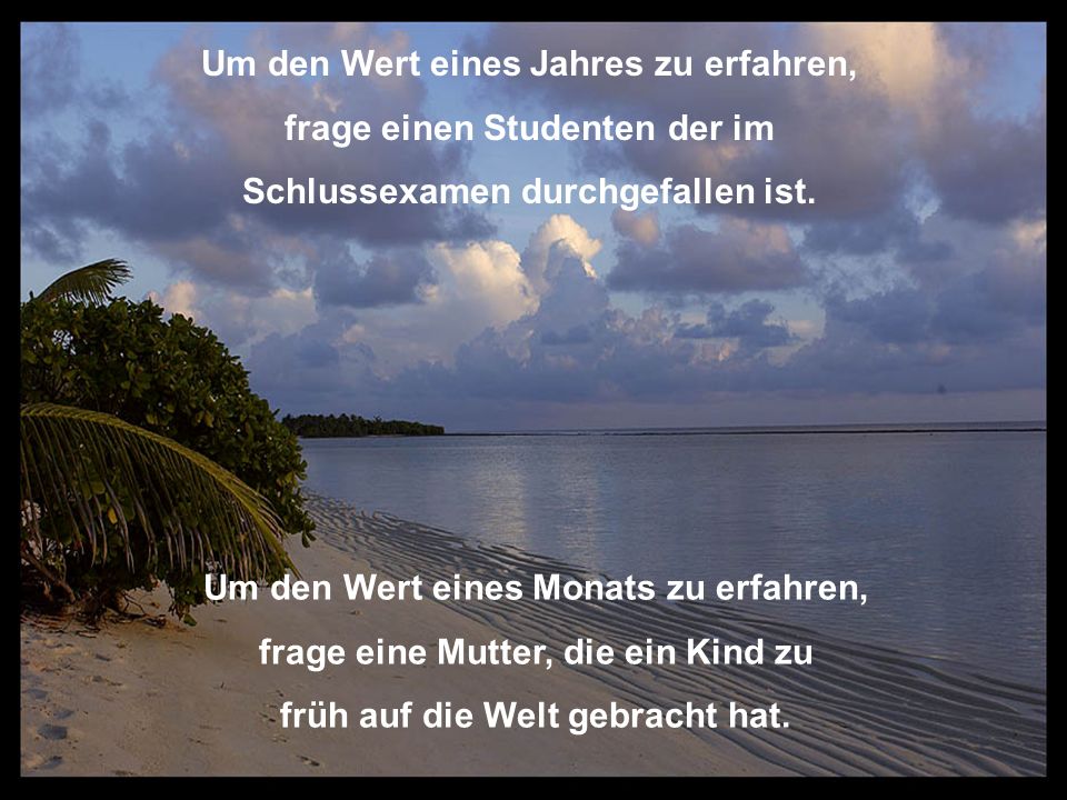 Um den Wert eines Jahres zu erfahren, frage einen Studenten der im