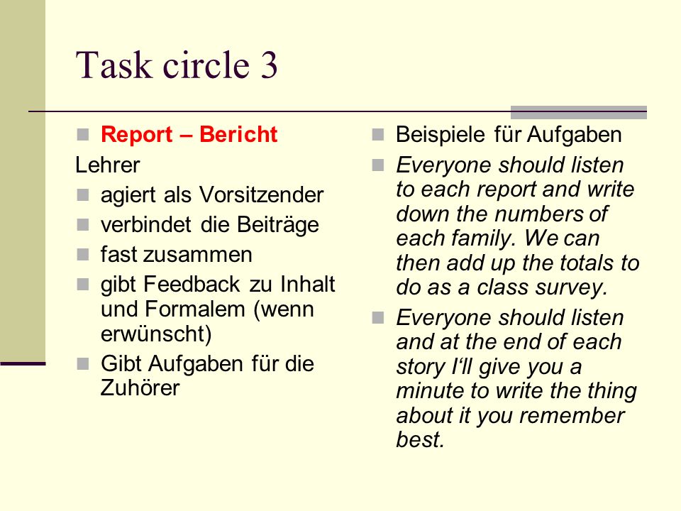 Task circle 3 Report – Bericht Lehrer agiert als Vorsitzender