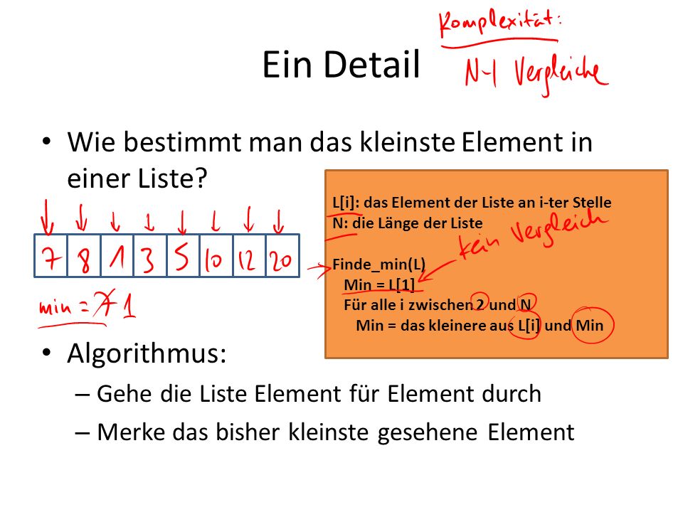 Ein Detail Wie bestimmt man das kleinste Element in einer Liste