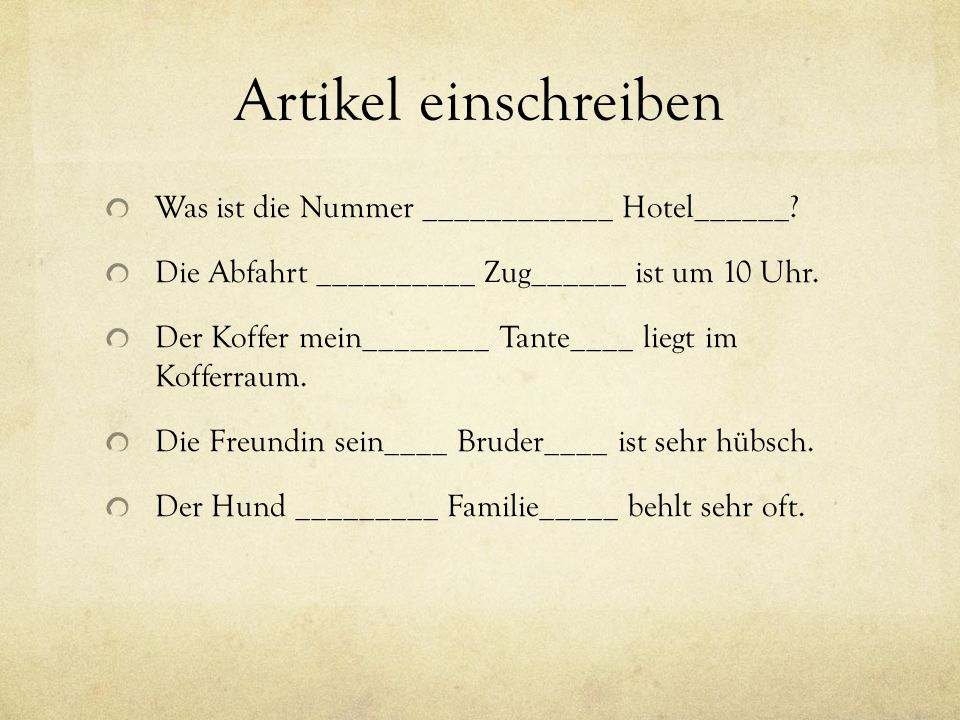 Artikel einschreiben Was ist die Nummer ____________ Hotel______