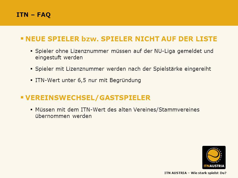NEUE SPIELER bzw. SPIELER NICHT AUF DER LISTE