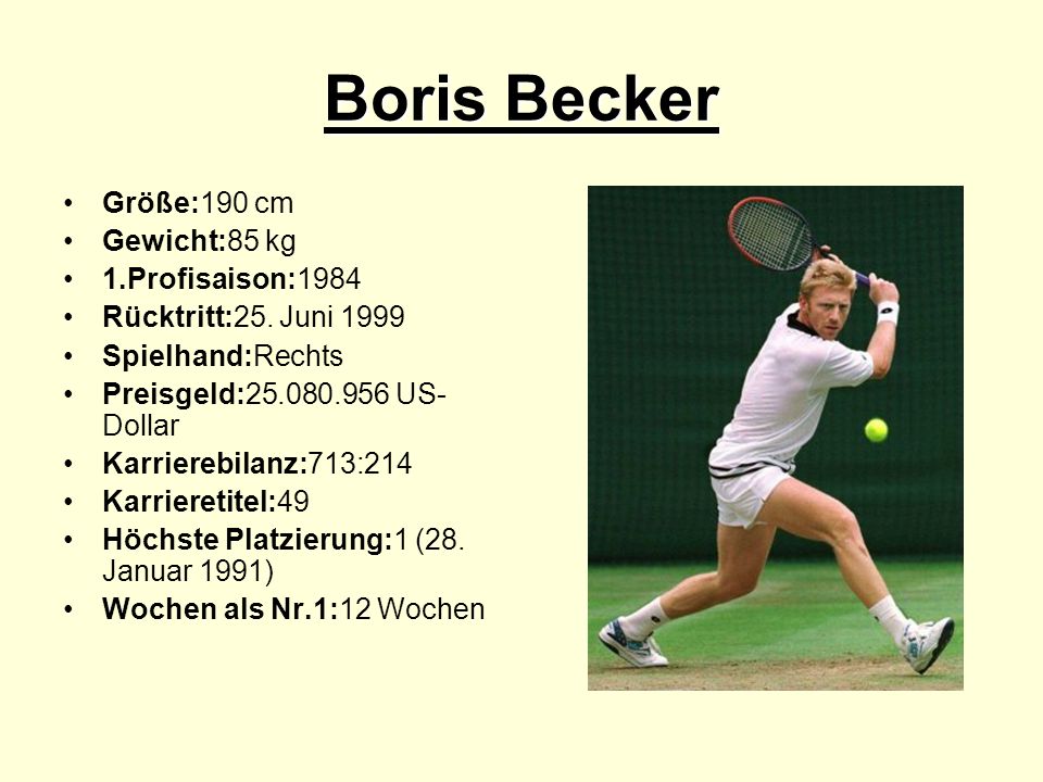 Boris Becker Größe:190 cm Gewicht:85 kg 1.Profisaison:1984