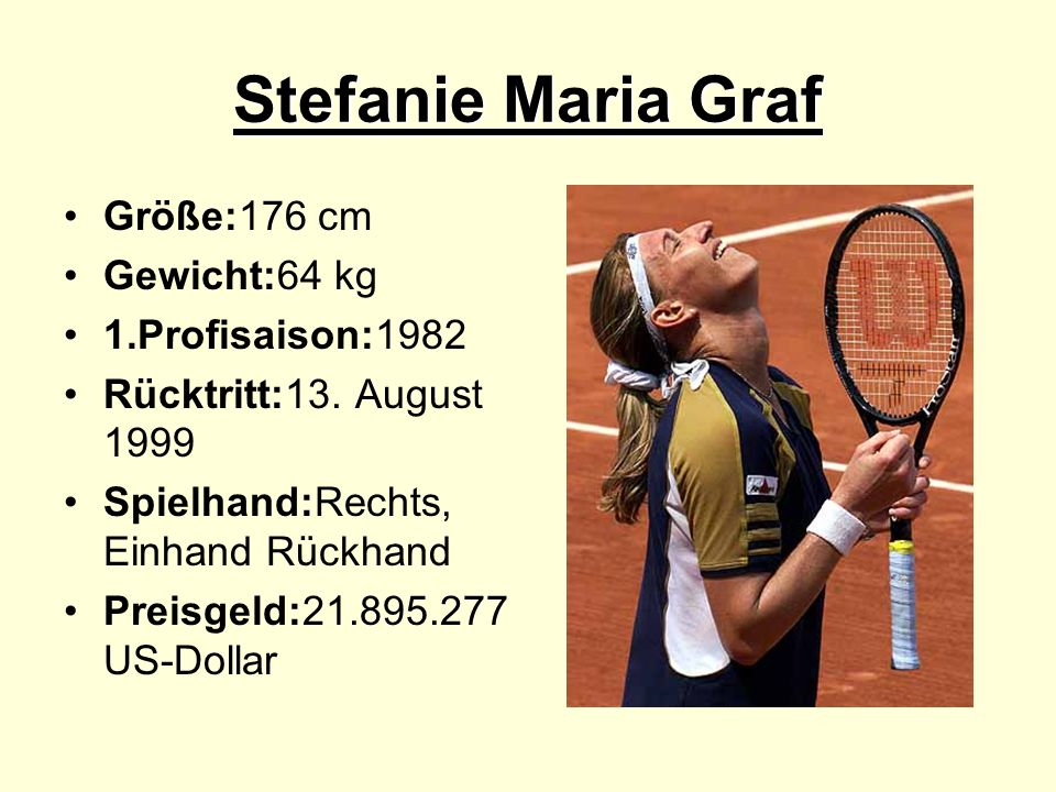 Stefanie Maria Graf Größe:176 cm Gewicht:64 kg 1.Profisaison:1982