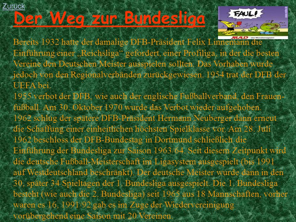 Zurück Der Weg zur Bundesliga.
