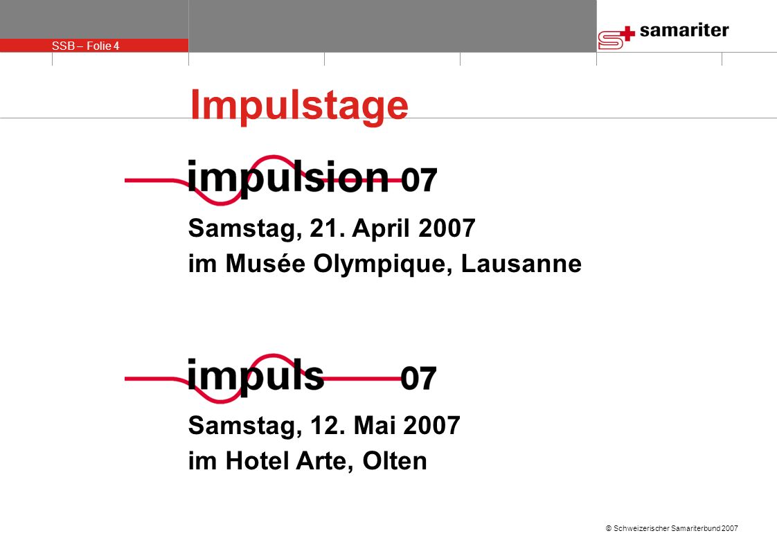 Impulstage Samstag, 21. April 2007 im Musée Olympique, Lausanne