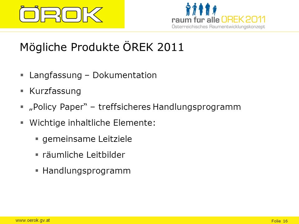 Mögliche Produkte ÖREK 2011