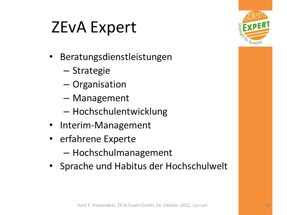 Hans E. Roosendaal, ZEvA Expert GmbH, 24. Oktober 2012, Loccum