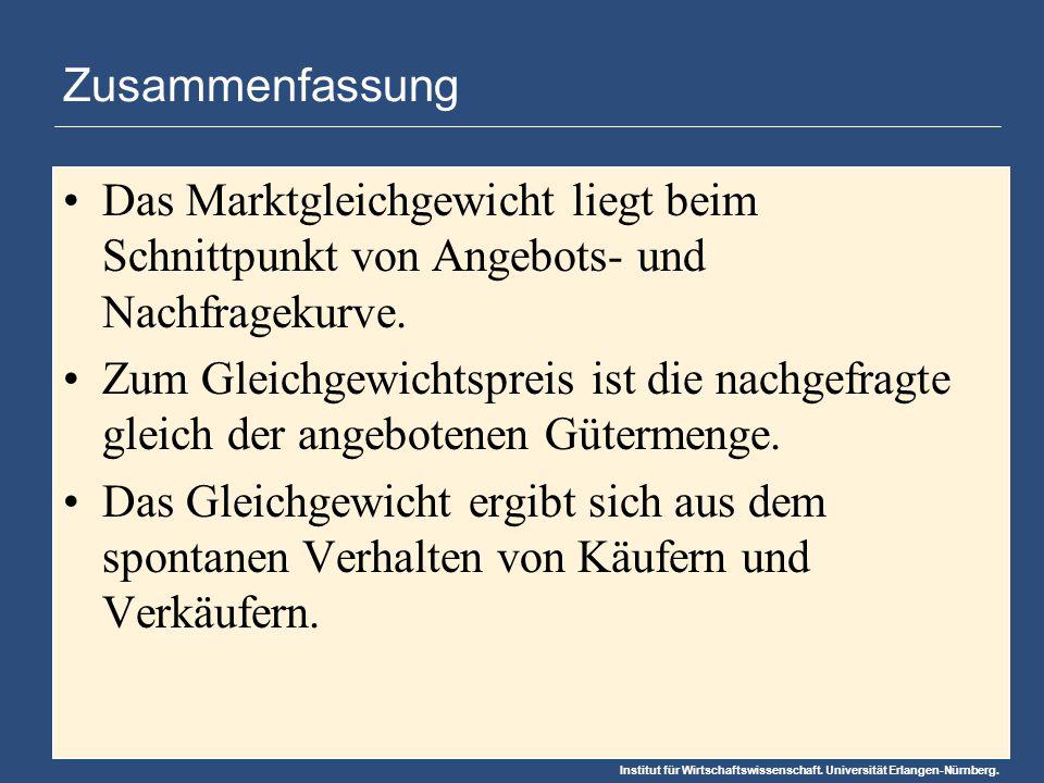 Zusammenfassung Das Marktgleichgewicht liegt beim Schnittpunkt von Angebots- und Nachfragekurve.