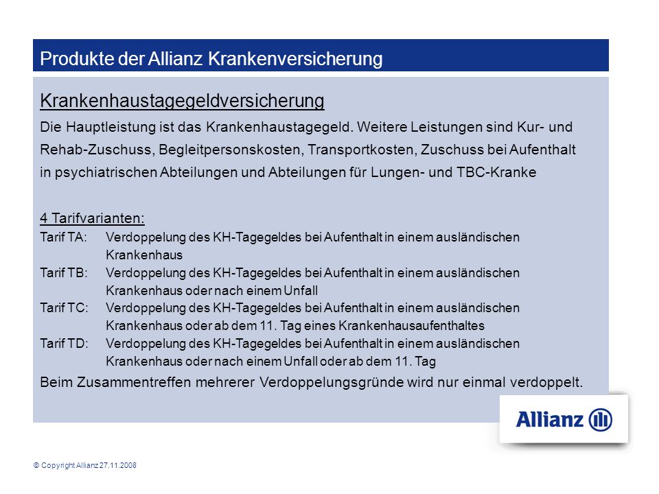 Produkte der Allianz Krankenversicherung