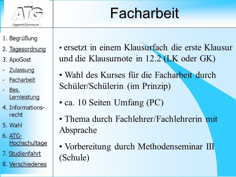 Facharbeit ersetzt in einem Klausurfach die erste Klausur und die Klausurnote in 12.2 (LK oder GK)