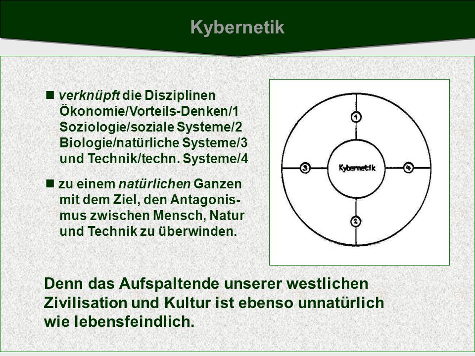 Kybernetik Denn das Aufspaltende unserer westlichen