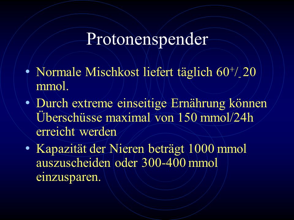 Protonenspender Normale Mischkost liefert täglich 60+/- 20 mmol.