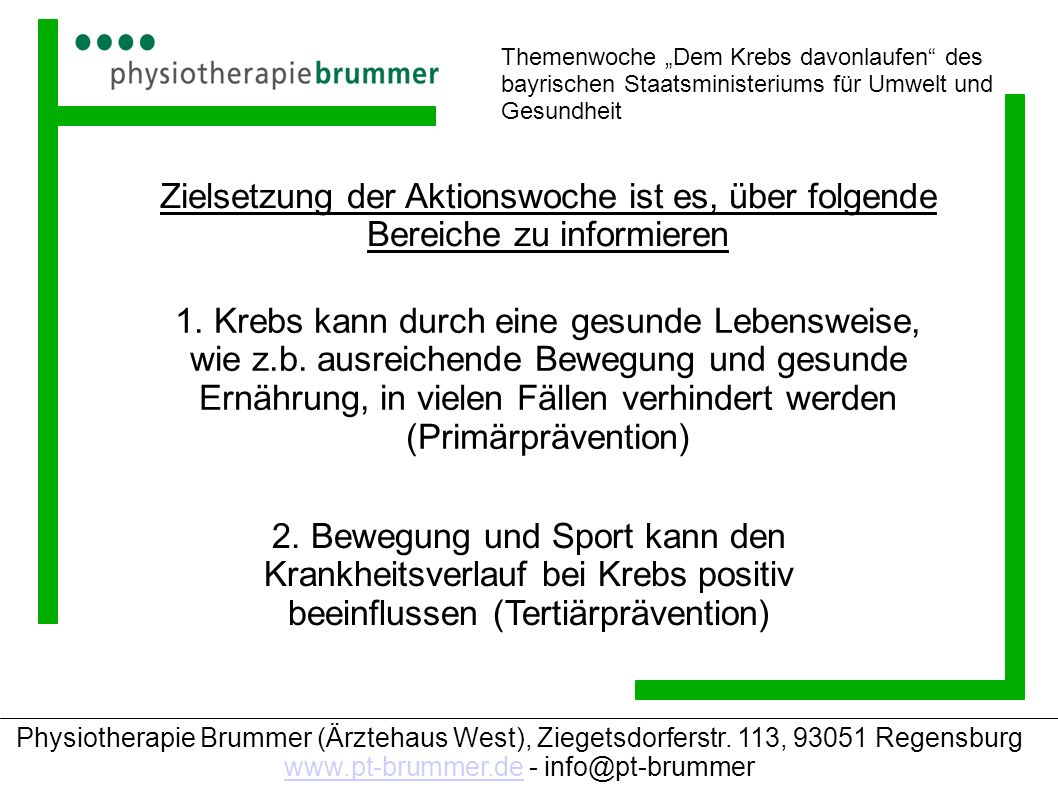 Themenwoche „Dem Krebs davonlaufen des bayrischen Staatsministeriums für Umwelt und Gesundheit