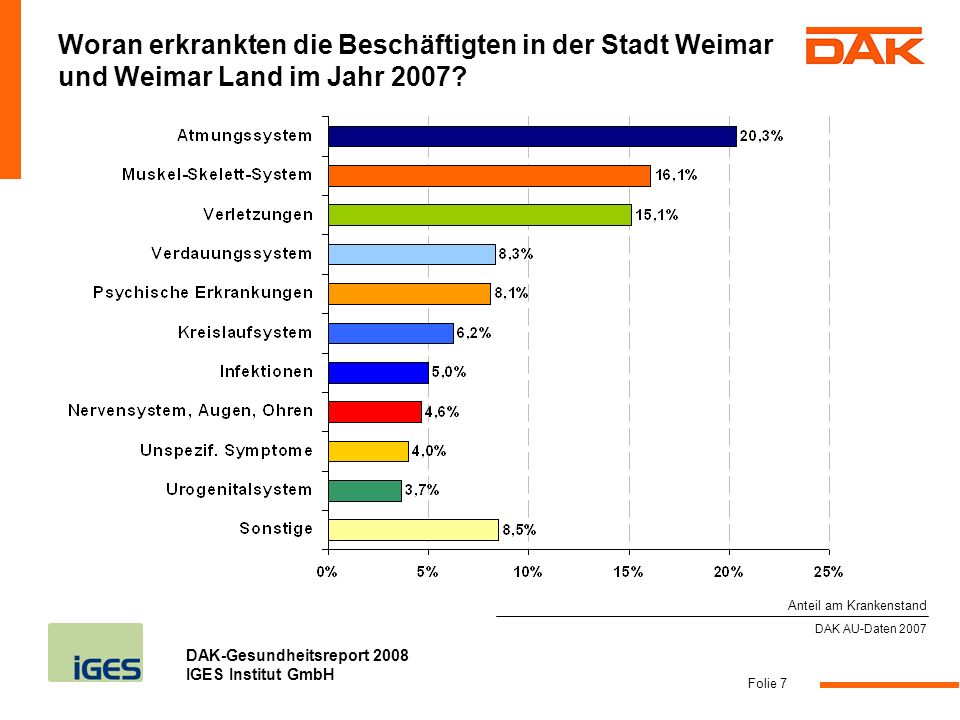 Woran erkrankten die Beschäftigten in der Stadt Weimar und Weimar Land im Jahr 2007