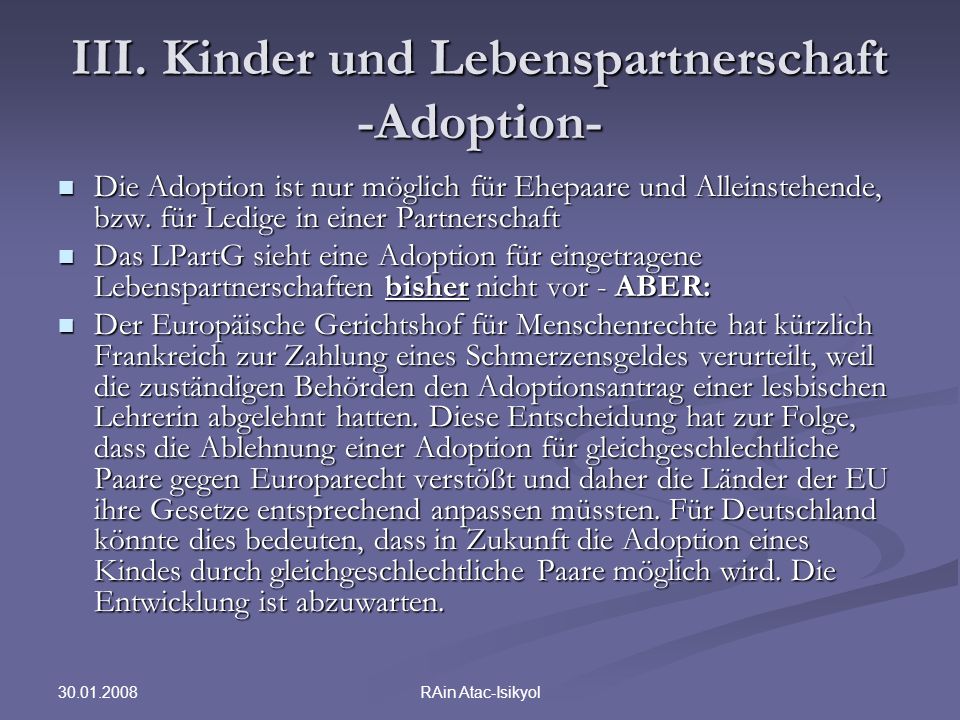 III. Kinder und Lebenspartnerschaft -Adoption-