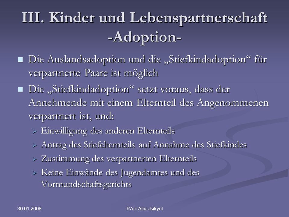 III. Kinder und Lebenspartnerschaft -Adoption-