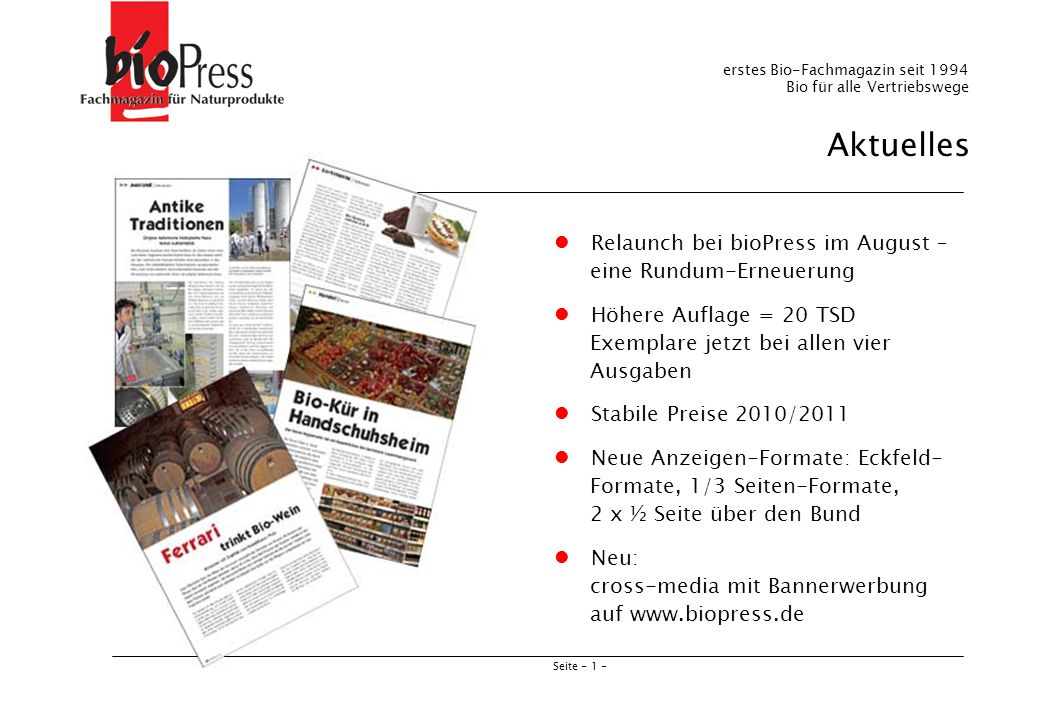 Aktuelles l Relaunch bei bioPress im August – eine Rundum-Erneuerung