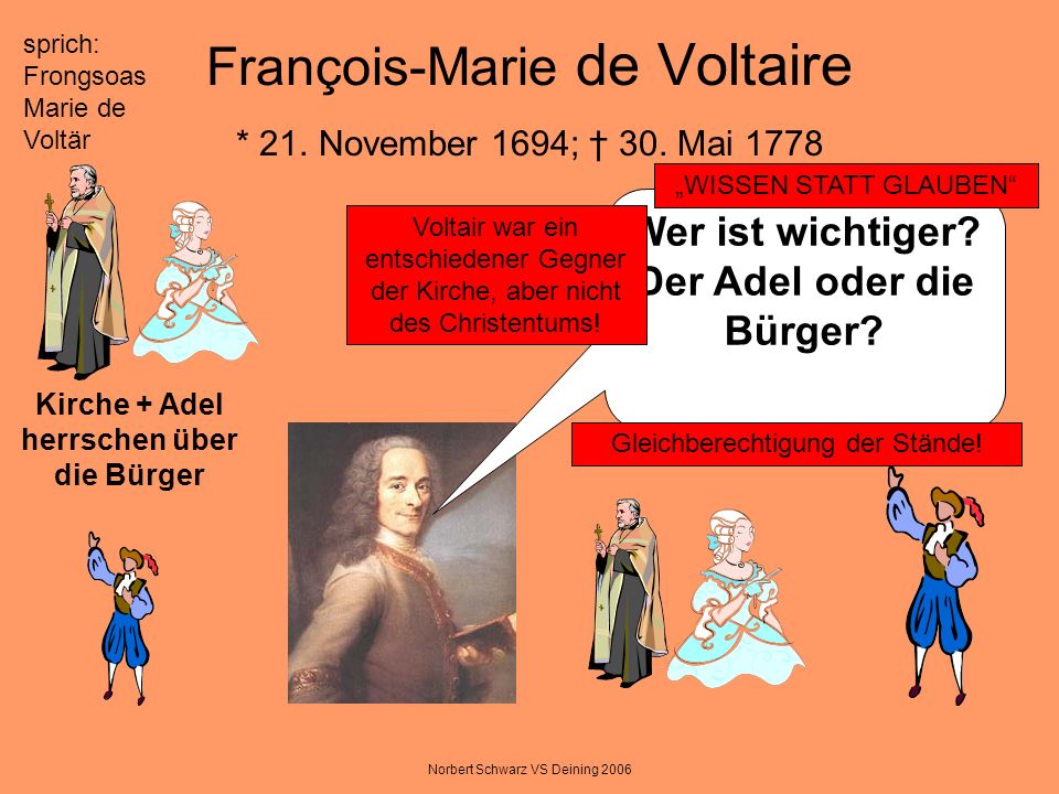 François-Marie de Voltaire * 21. November 1694; † 30. Mai 1778