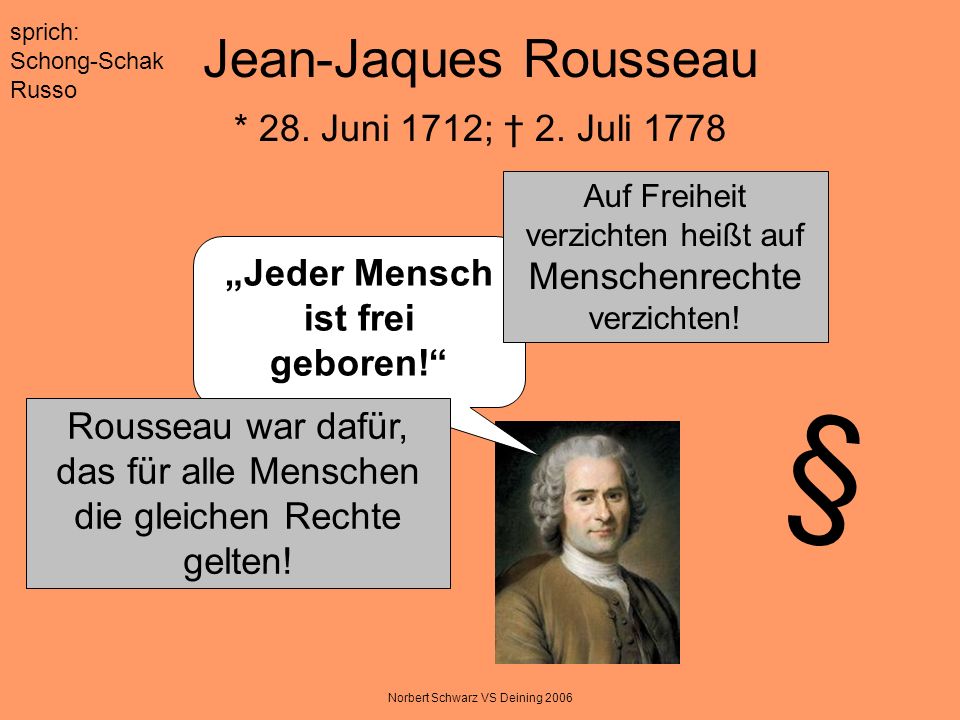 Jean-Jaques Rousseau * 28. Juni 1712; † 2. Juli 1778