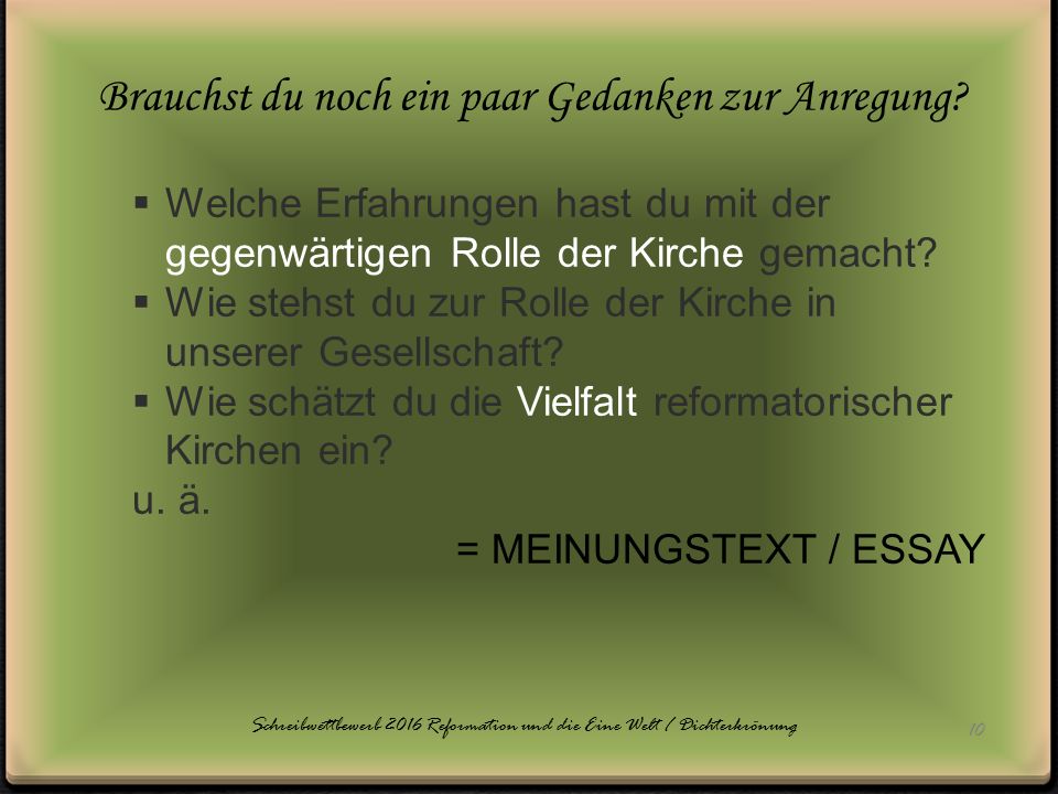 Schreibwettbewerb 2016 Reformation und die Eine Welt / Dichterkrönung