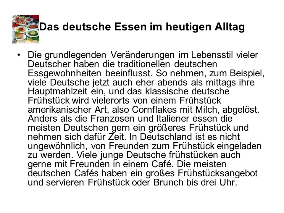 Das deutsche Essen im heutigen Alltag