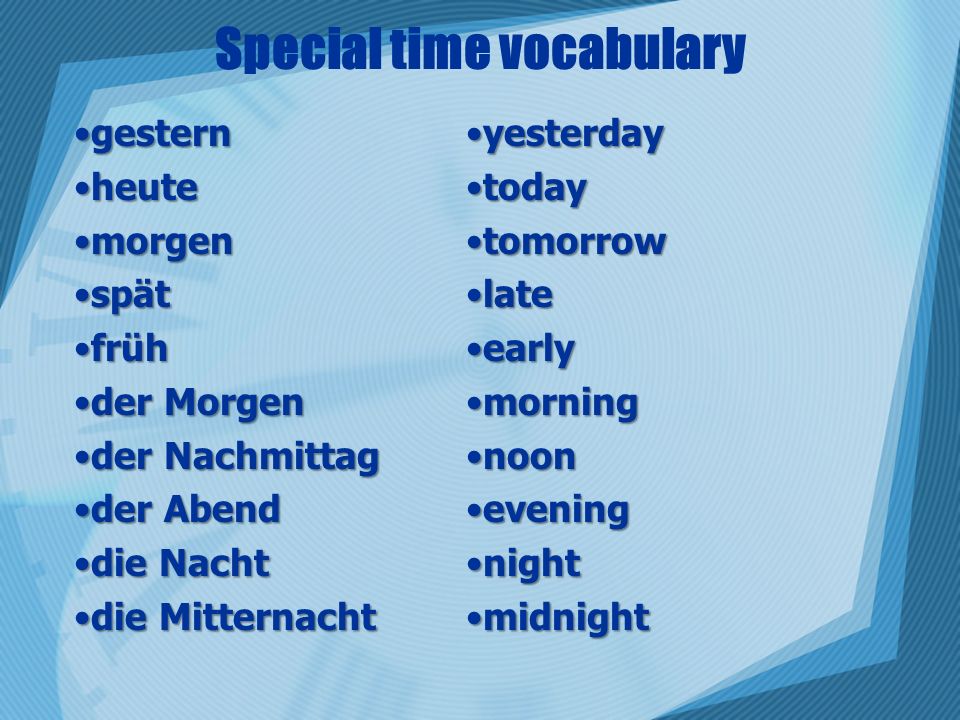 Special time vocabulary