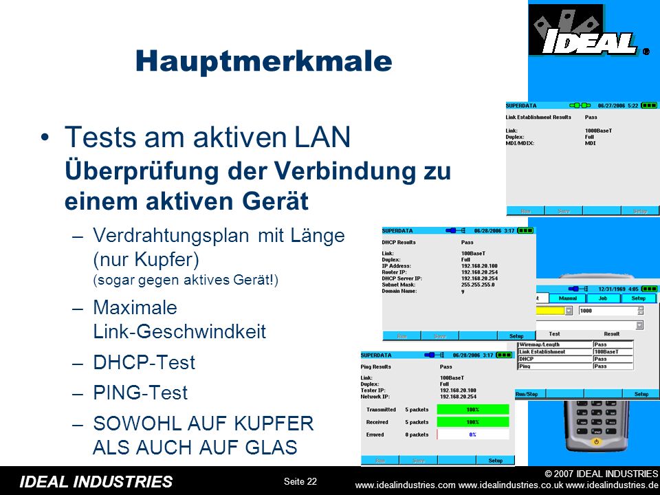 Tests am aktiven LAN Überprüfung der Verbindung zu einem aktiven Gerät