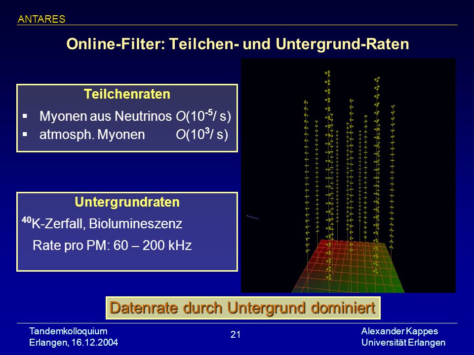Online-Filter: Teilchen- und Untergrund-Raten