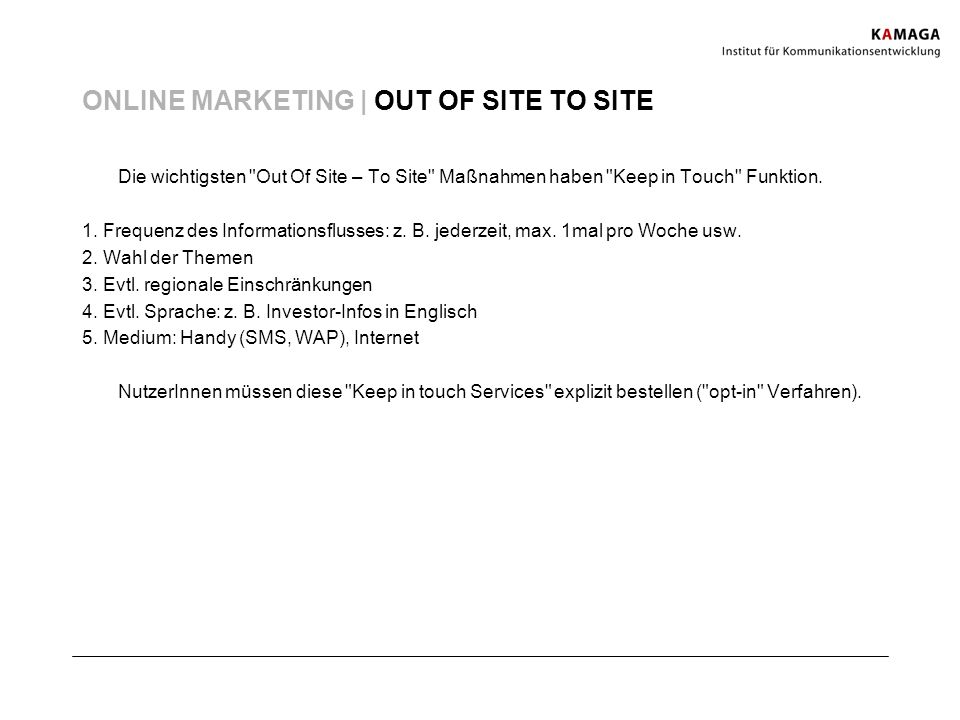 ONLINE MARKETING | OUT OF SITE TO SITE