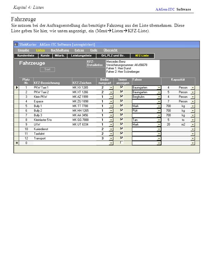 Kapitel 4: Listen AAGen-ITC Software.