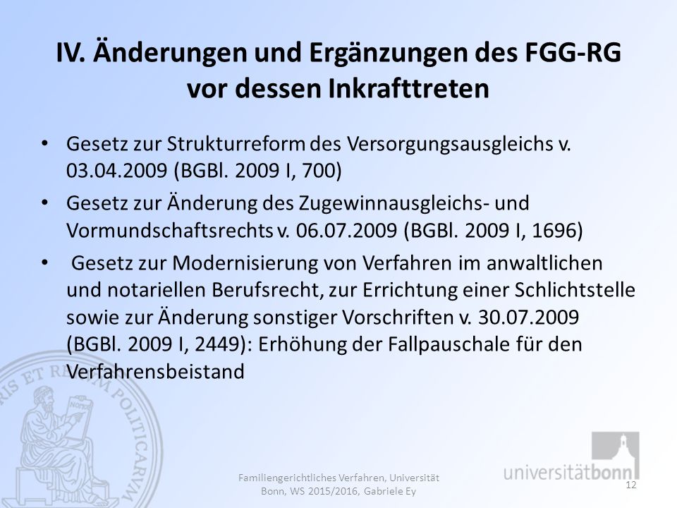 IV. Änderungen und Ergänzungen des FGG-RG vor dessen Inkrafttreten