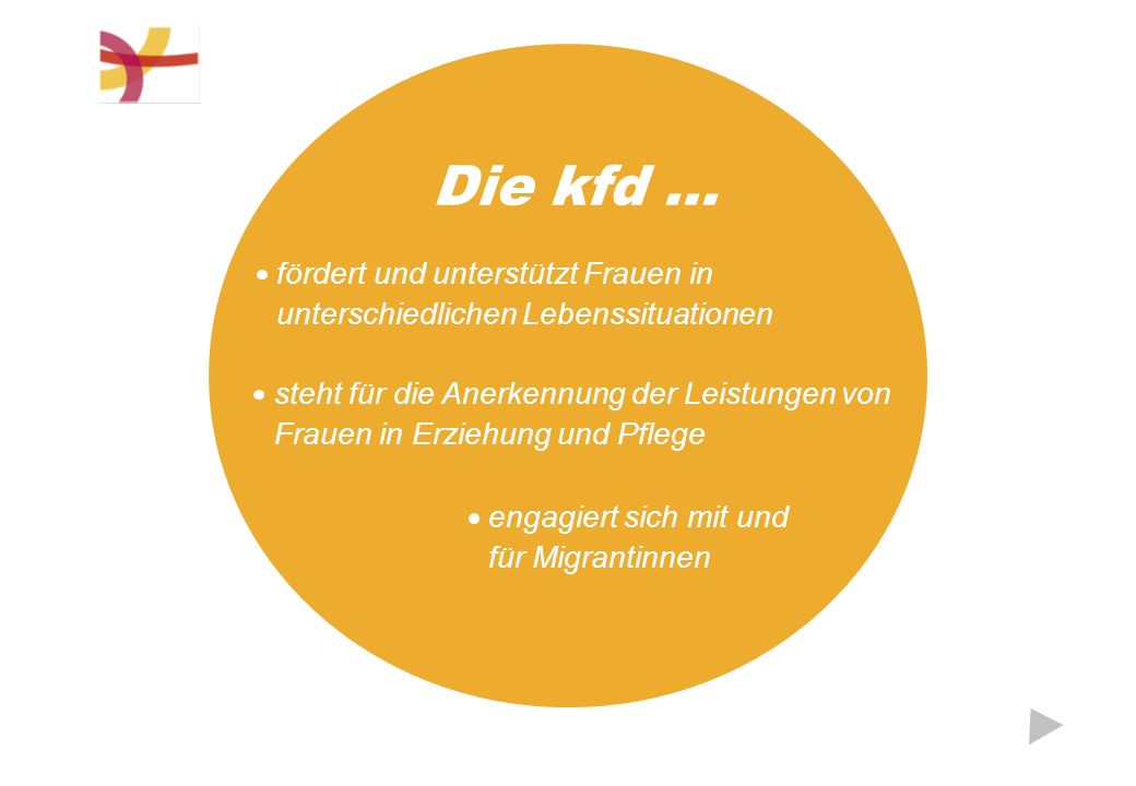Die kfd ... fördert und unterstützt Frauen in unterschiedlichen Lebenssituationen.