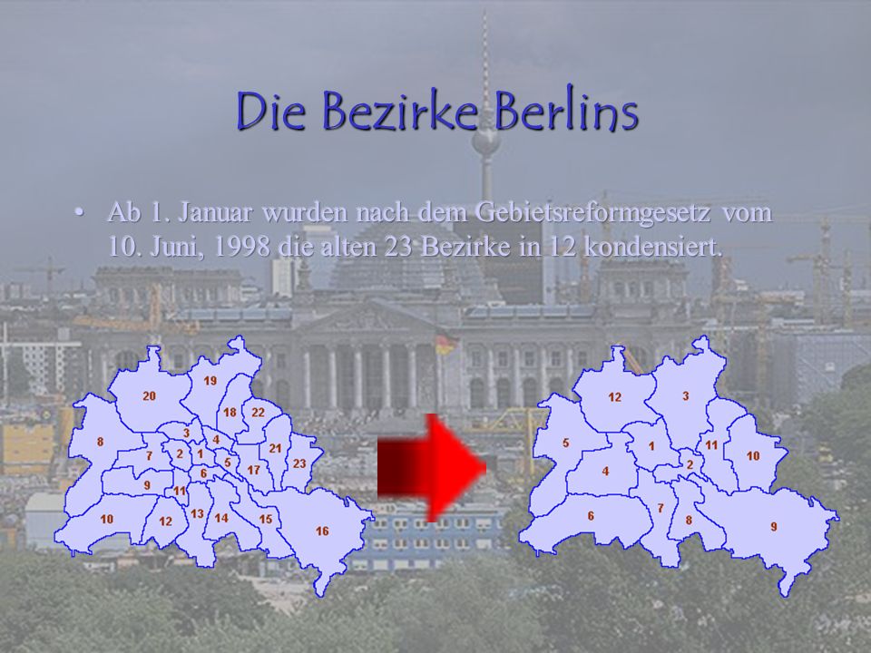 Die Bezirke Berlins Ab 1. Januar wurden nach dem Gebietsreformgesetz vom 10.