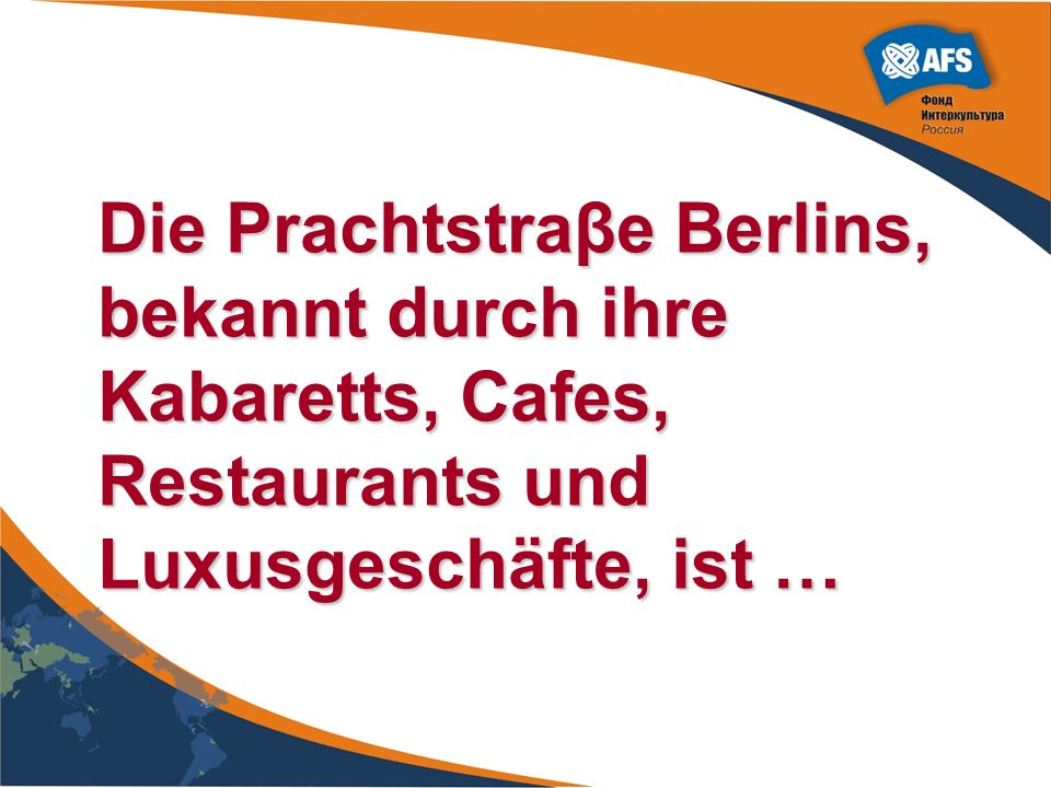 Die Prachtstraβe Berlins, bekannt durch ihre Kabaretts, Cafes, Restaurants und Luxusgeschäfte, ist …
