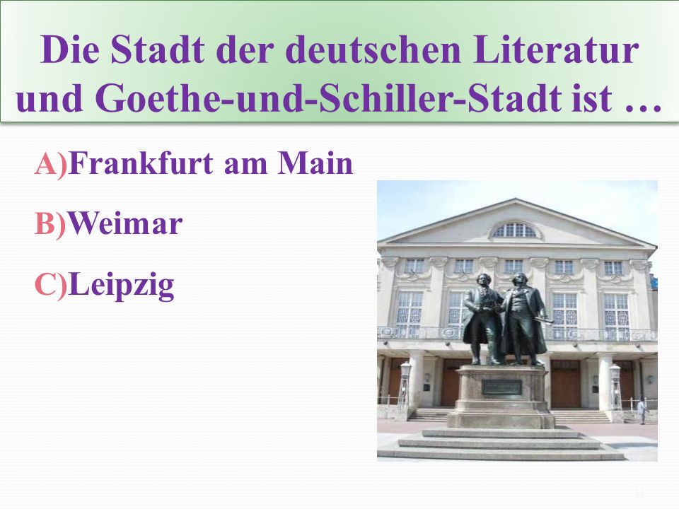 Die Stadt der deutschen Literatur und Goethe-und-Schiller-Stadt ist …