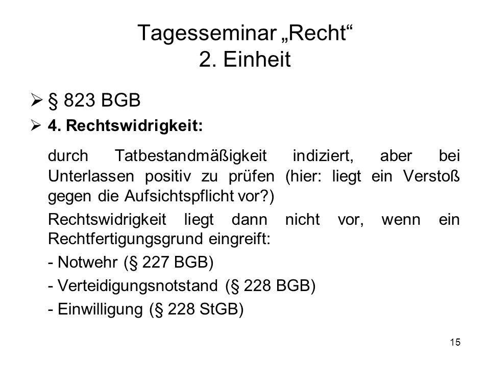 Tagesseminar „Recht 2. Einheit