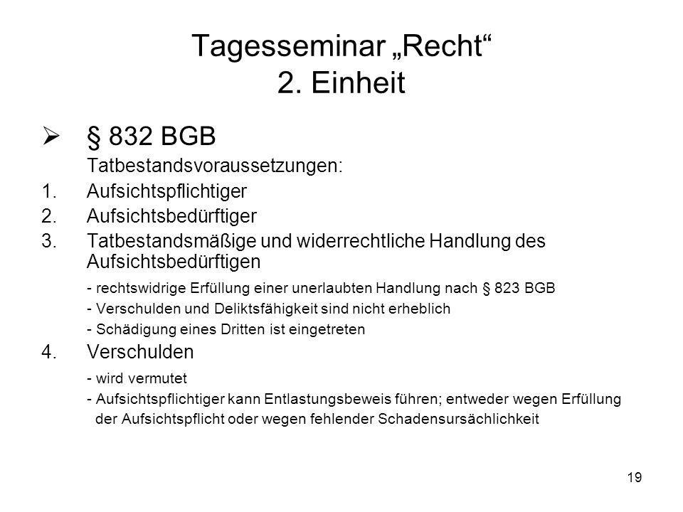 Tagesseminar „Recht 2. Einheit